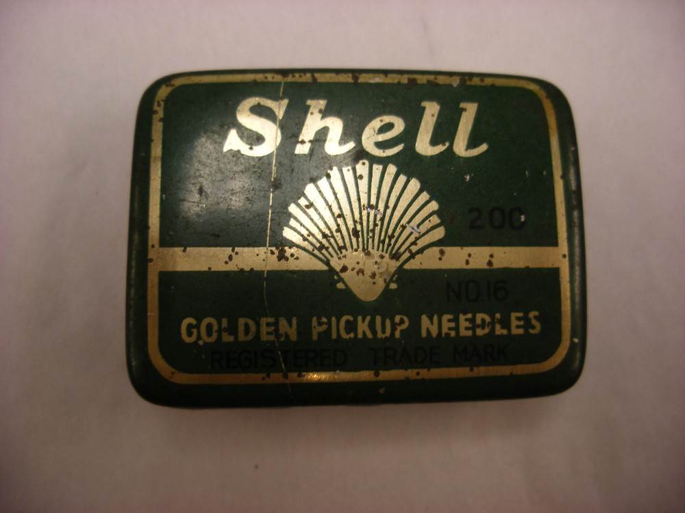 Phonograph Victrola Gramophone - Needle Tin - Shell Golden Pickup