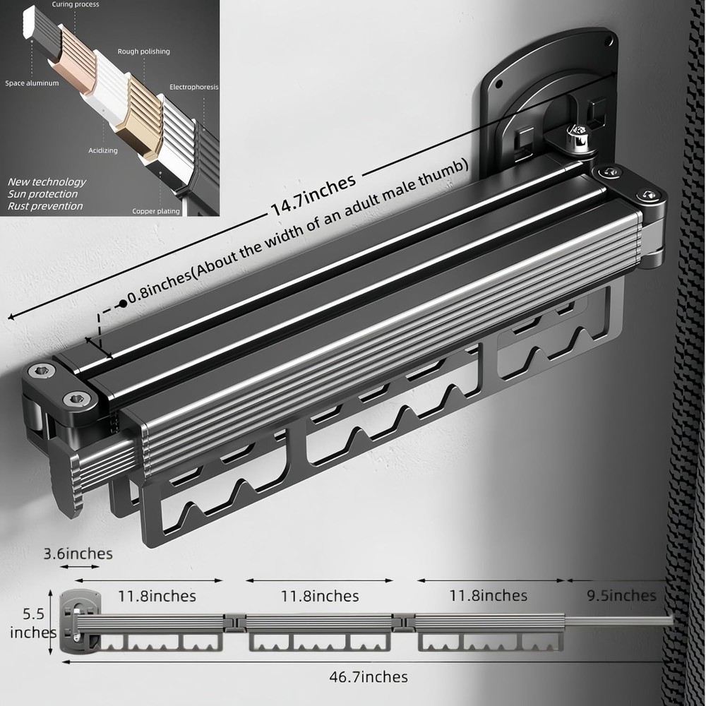 Wall Mounted Laundry Drying Rack Clothes Hanger Space Saver Foldable