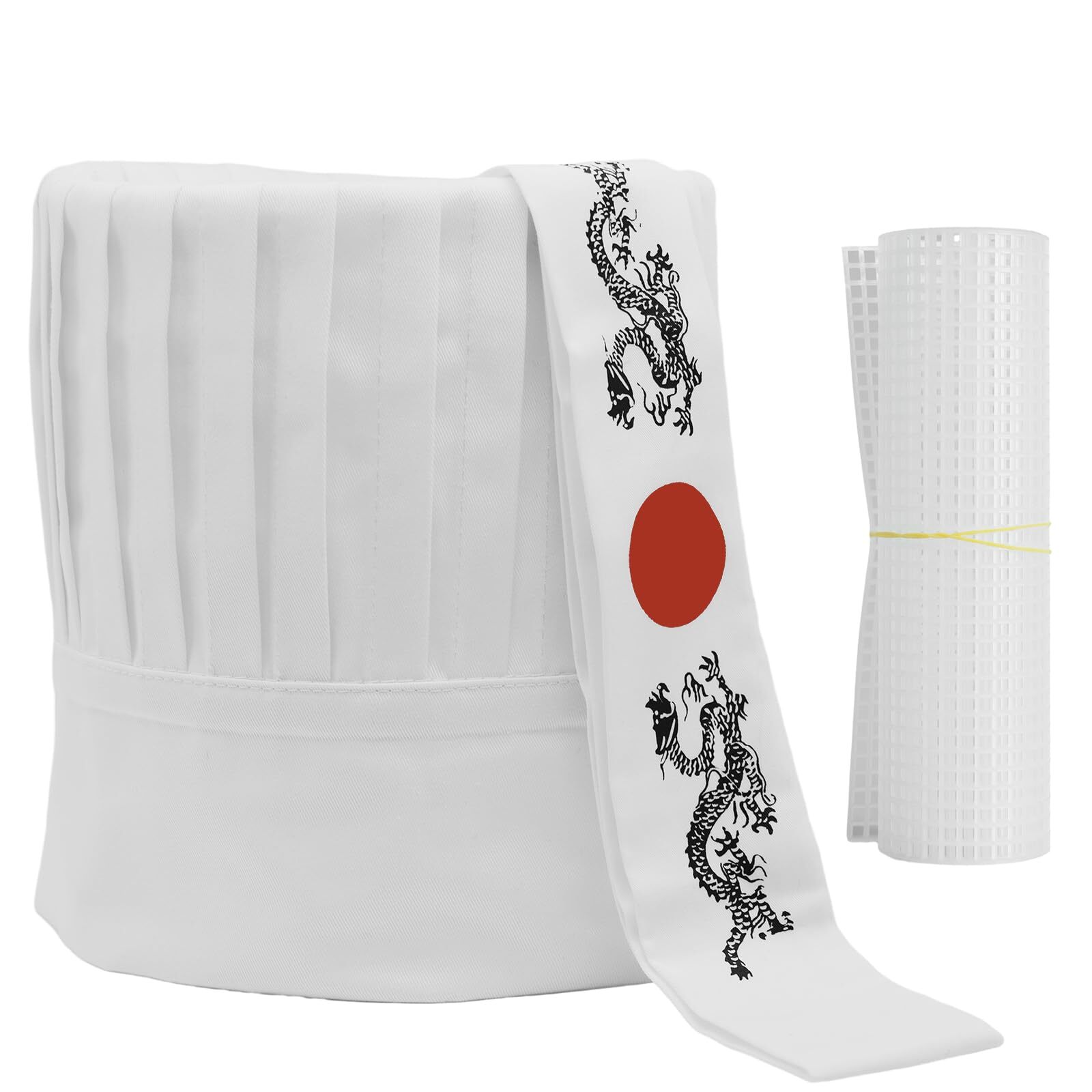 Hibachi Chef Hat Teppanyaki Tall Chef Cap with hachimaki Headband Tie for Che...