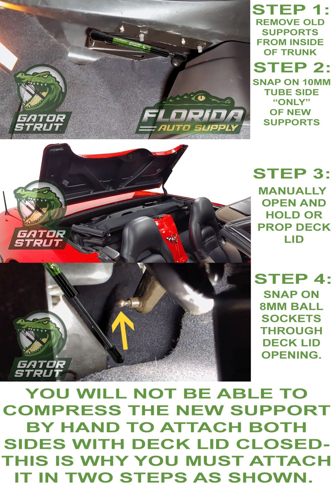 2 Deck Lid Compartment Lift Supports FAS-659 For 98-04 C5 Corvette Convertibles