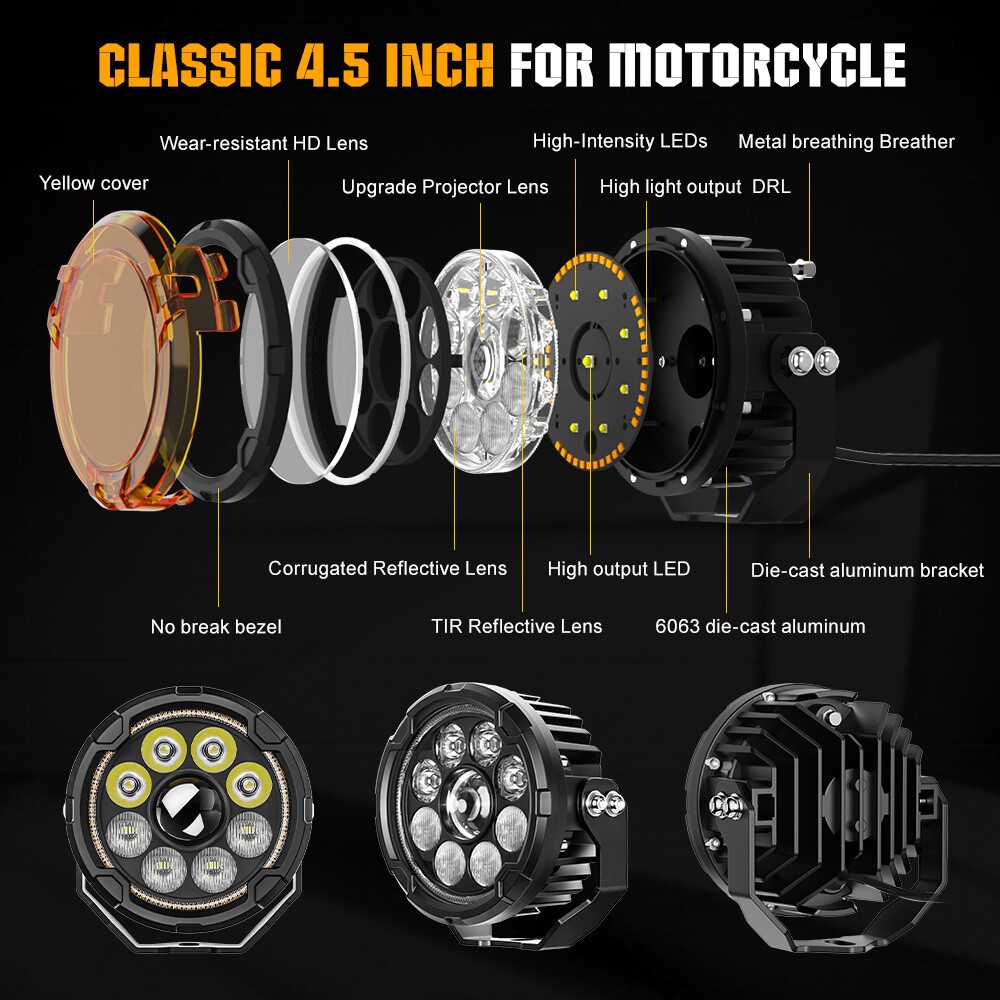 2x 140W LED Motorcycle Driving Fog Spot Light Auxiliary Lamp White+Amber w/Wire