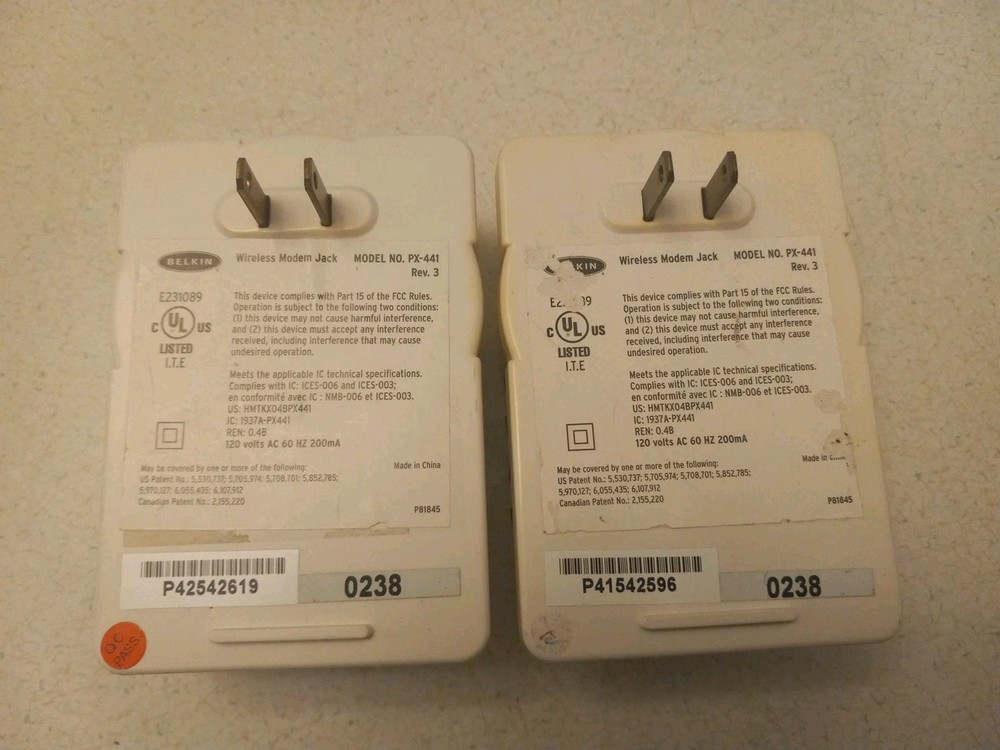 Belkin Wireless Modem Jack (Model PX-441 Rev 3) Base Unit & extention unit