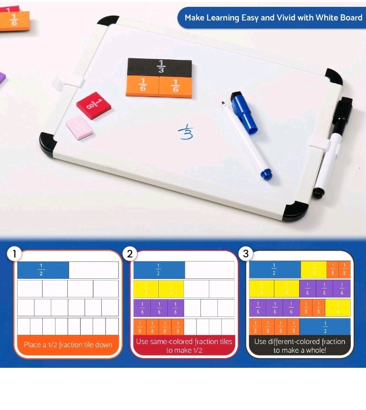 Montessori MAGNETIC FRACTION TILE Math Teaching System Fun & Learning Experiencs