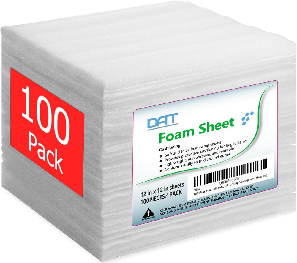 100 Pack Foam Sheets, 12" X 12", 1/16" Thickness, Foam Wrap Cushioning Material