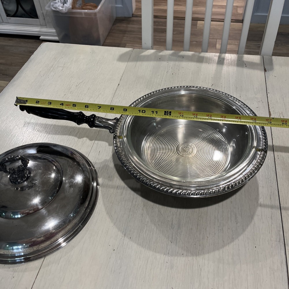 Silverplate Covered Serving Dish 3 Pc.~Pyrex Vintage Wood Handle~EUC~RARE￼