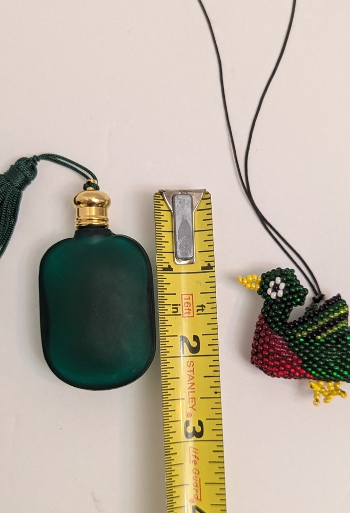 Emerald Green Decorative Bottle And Beaded Hanging Bird