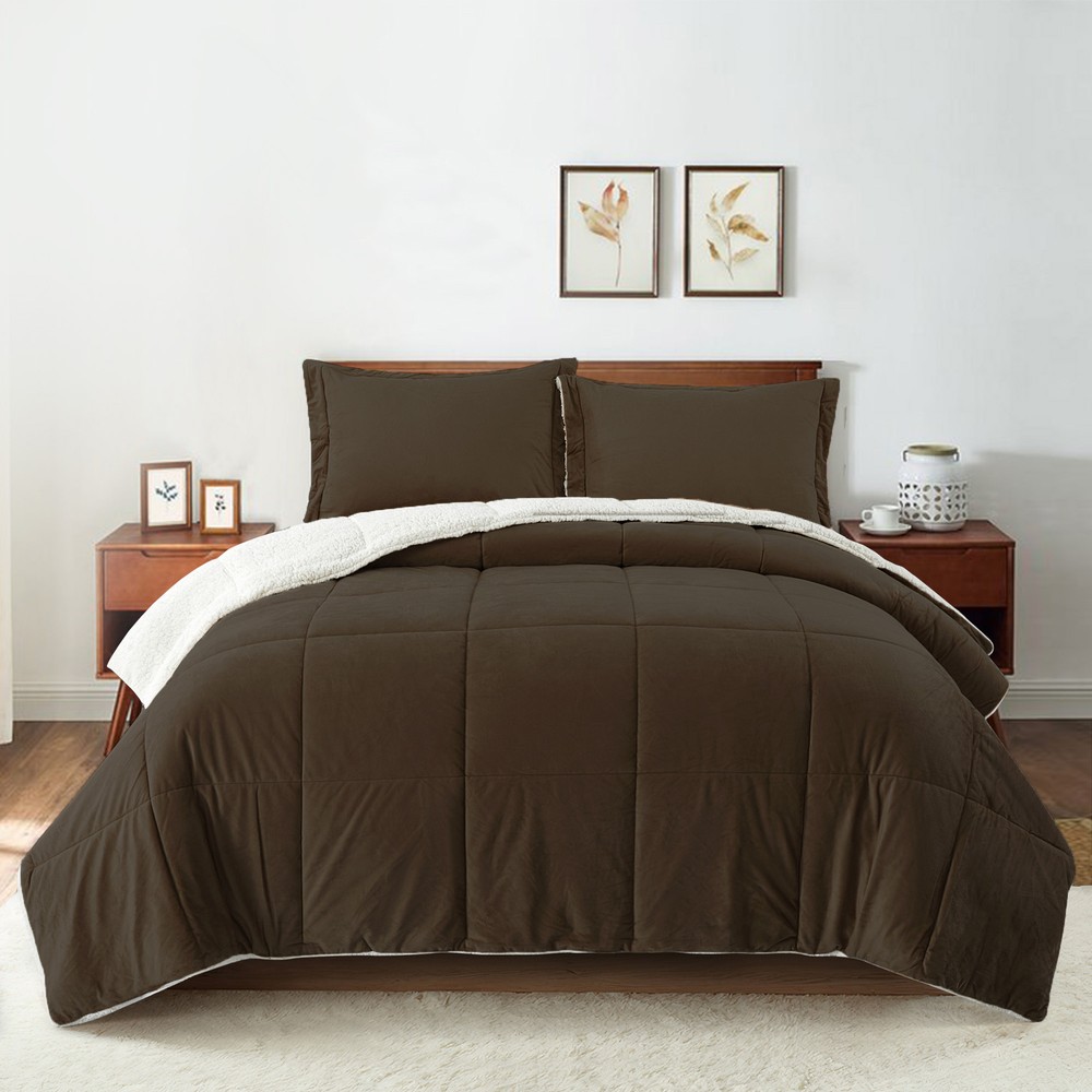UNIKOME Warm Comforter 3PC Sherpa Reversible Comforter Sets w/ Pillowcase