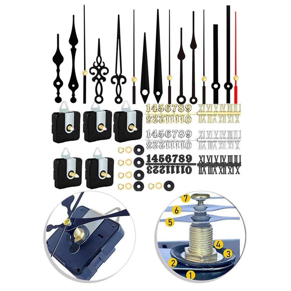 Quartz Wall Clock Movement Set 5PCS Includes Pointers and Number Cards