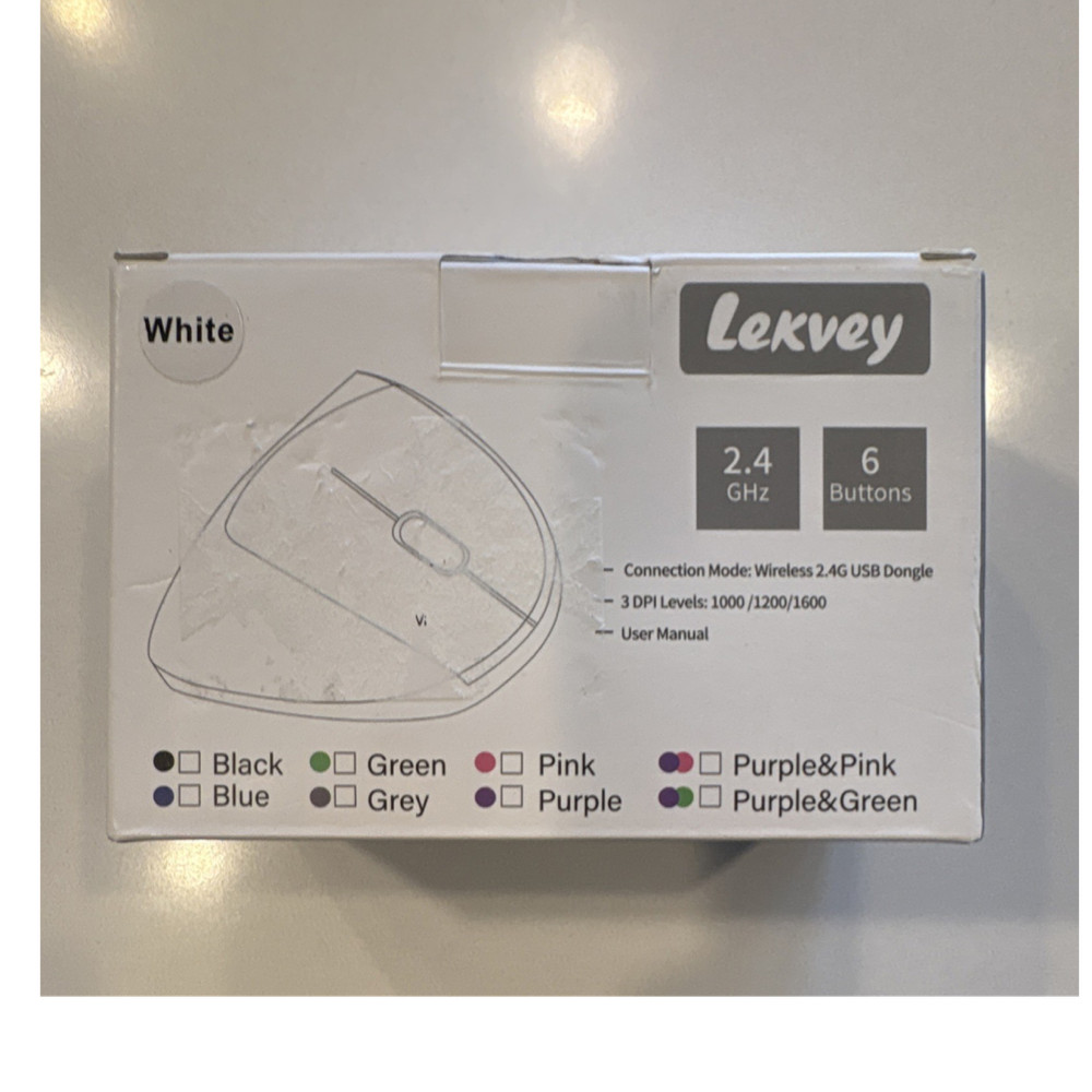 Lekvey Wireless Ergonomic Vertical Mouse 1600 DPI 6-Button Optical White