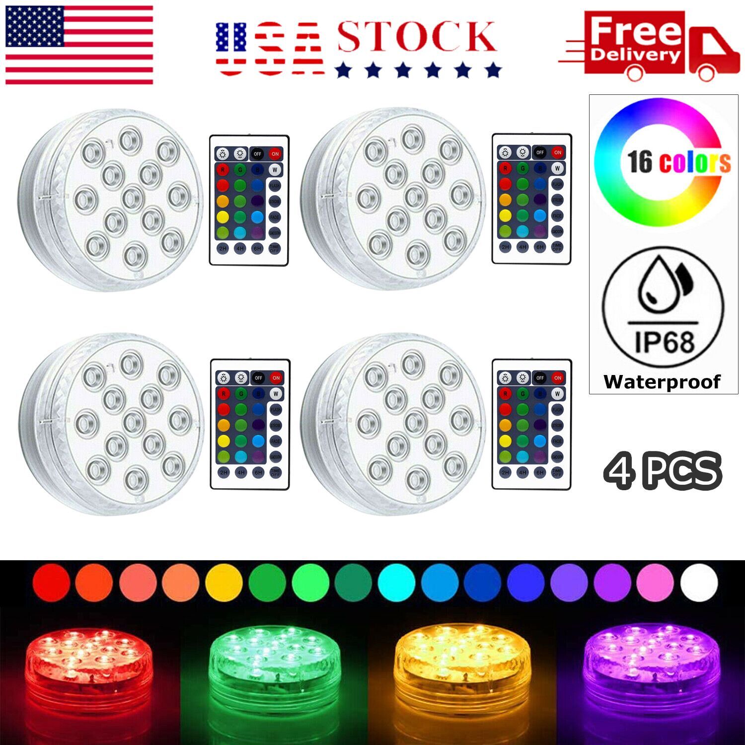 Waterproof Underwater Led Lights w/Remote for Swimming Pool Fountain Hot tube