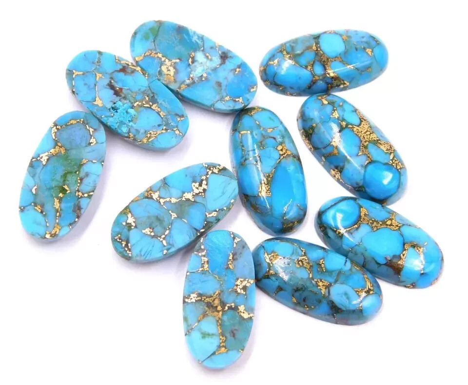 AAA+ Blue Copper Turquoise Cabochon Long Oval Shape Loose Gemstone