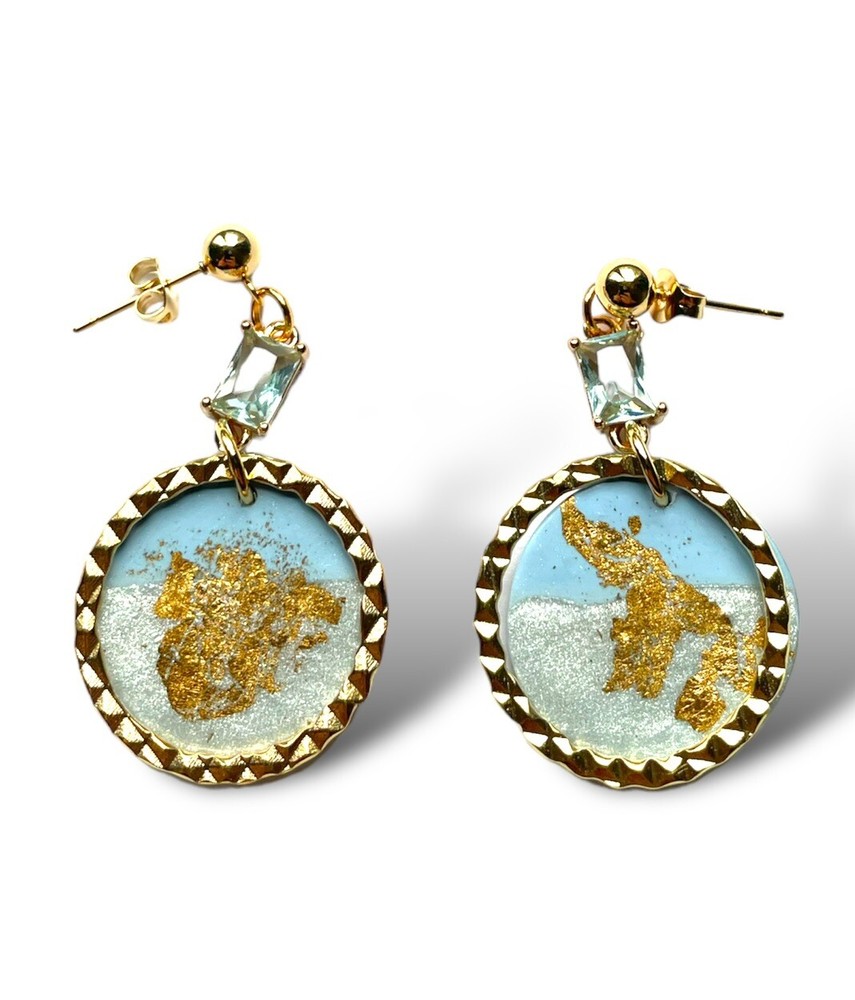 Handcrafted Arched Blue CZ Sparkly Earrings