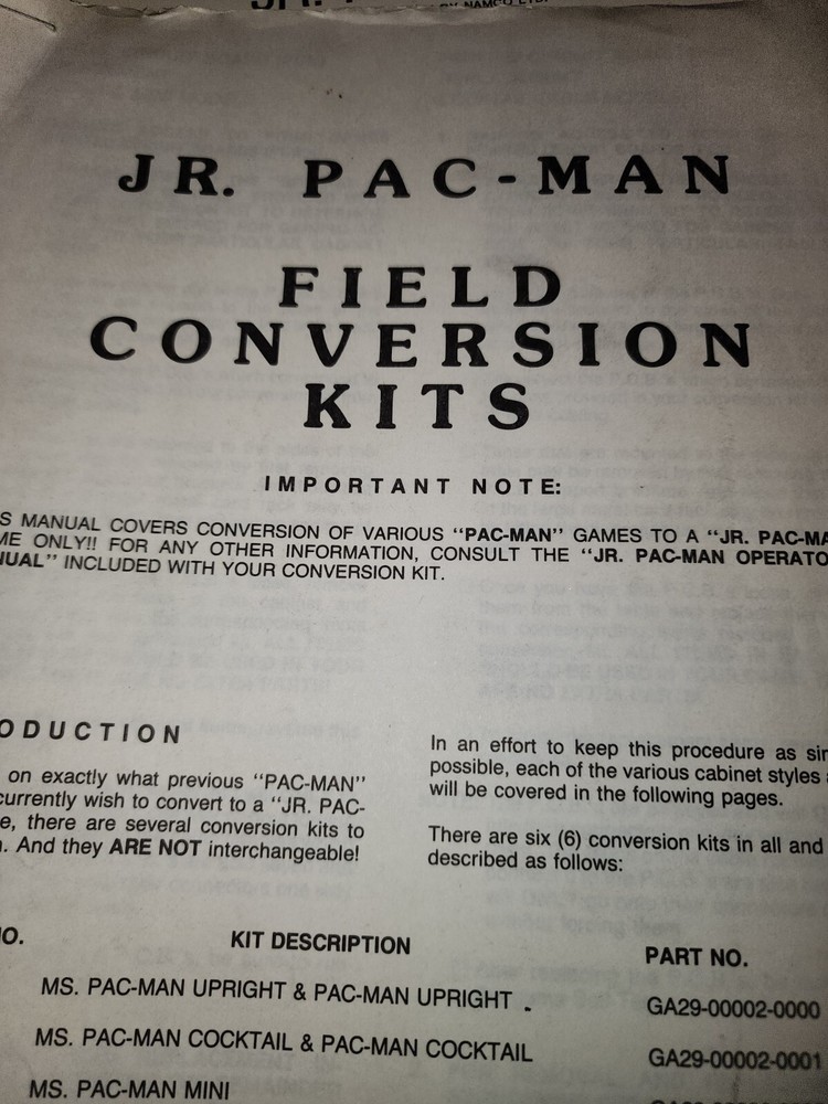 Jr. Pac-Man Manual Arcade Bally