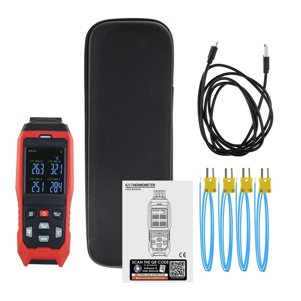 4-CH Display K/J Datalogger Thermocouple Thermometer Real-Time Data Logging