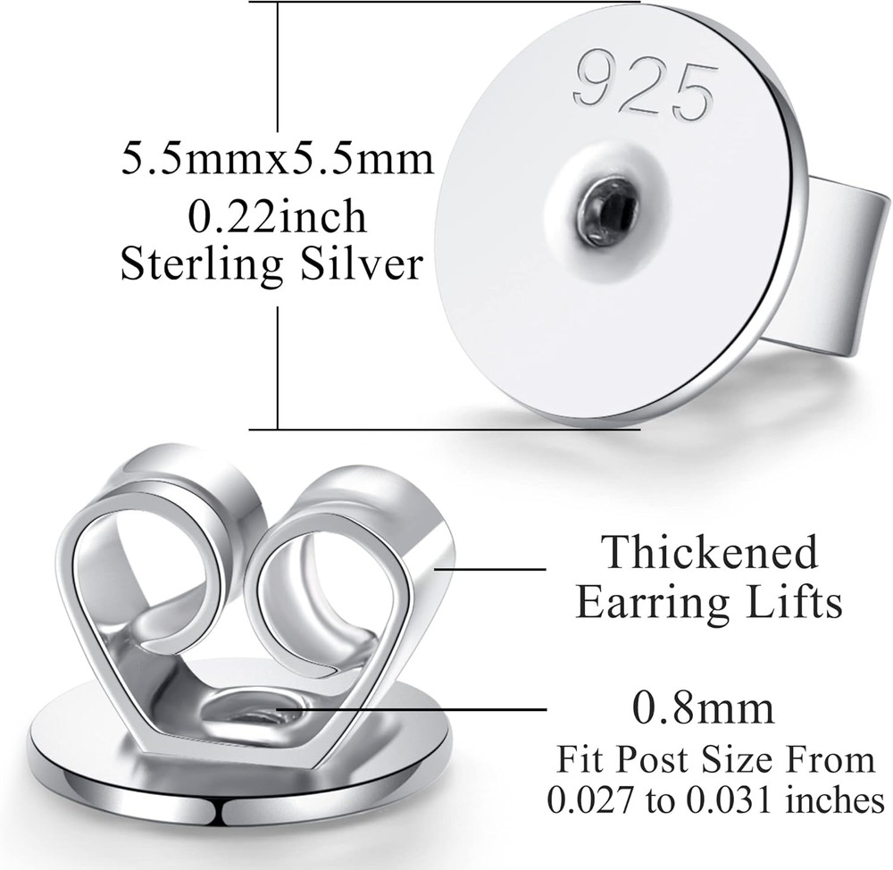 Sterling Silver Earring Backs for Studs Pierced Secure Flat Earrings Backs Repla