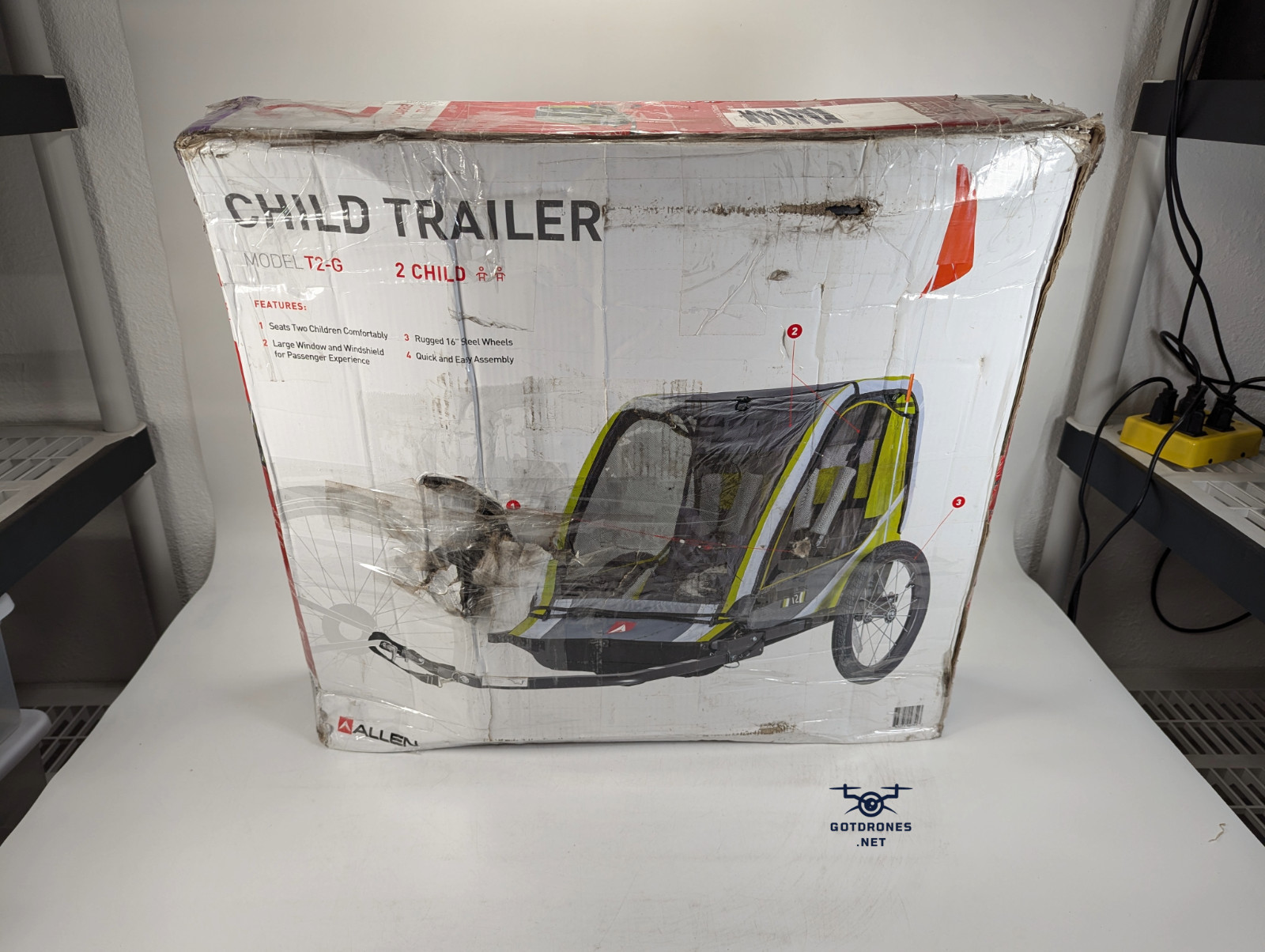 New Damaged Box Allen T2-G Sports Deluxe Steel 2-Child Bike Trailer - Green