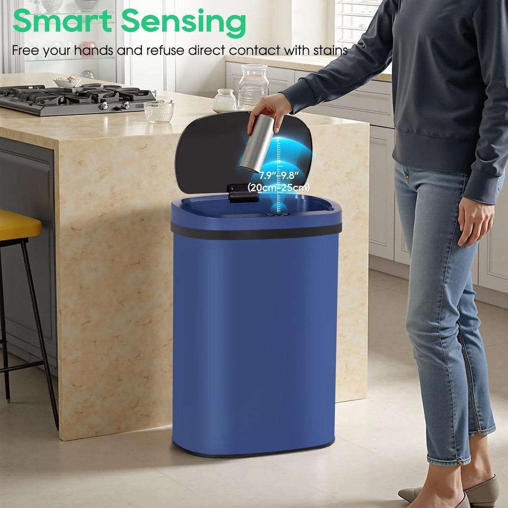 BestOffice 13‑Gallon Automatic Sensor Trash Can, Deep Blue – 50 L