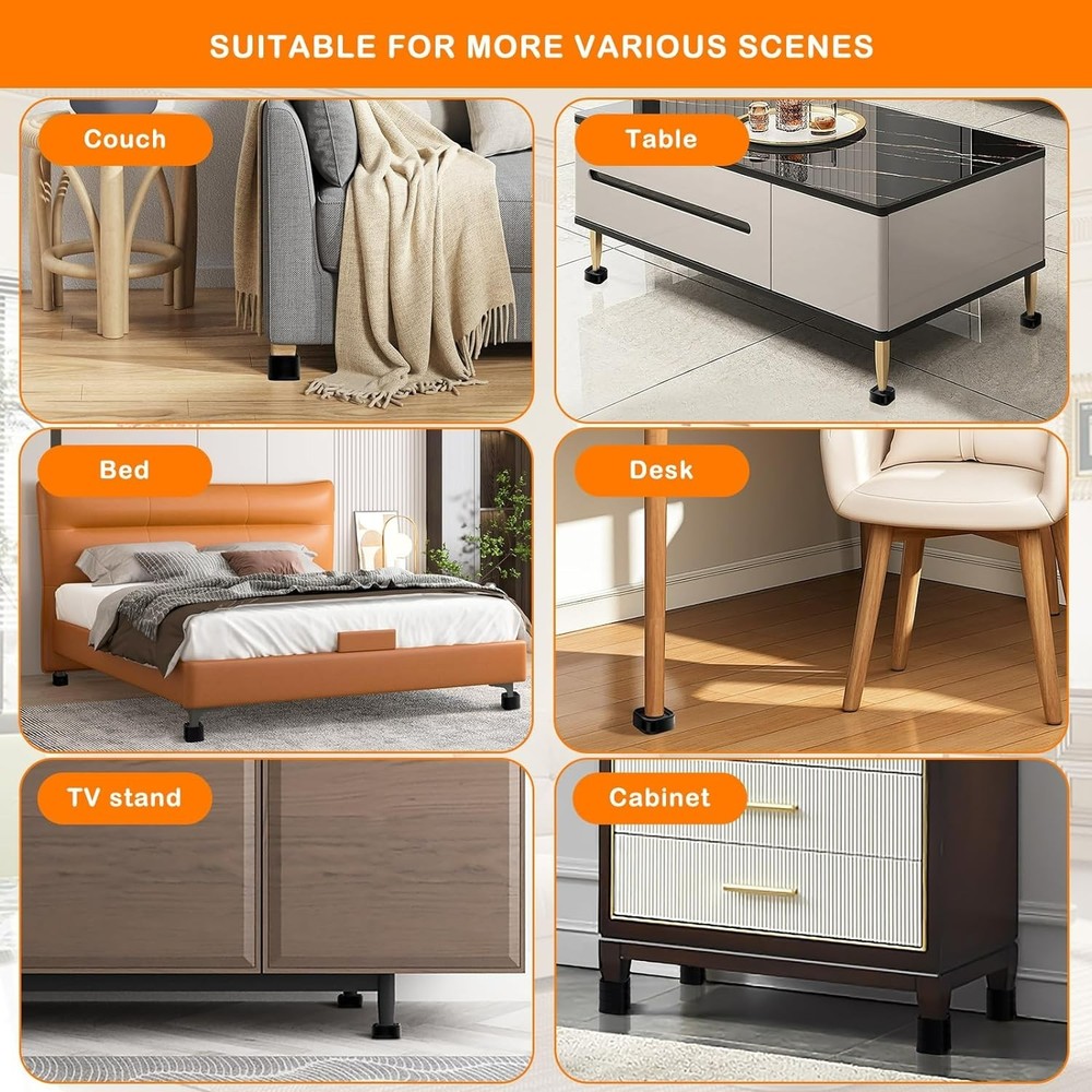 Adjustable 4 Pack Bed Risers - Heavy Duty Stackable Furniture Elevators (1-3 in)