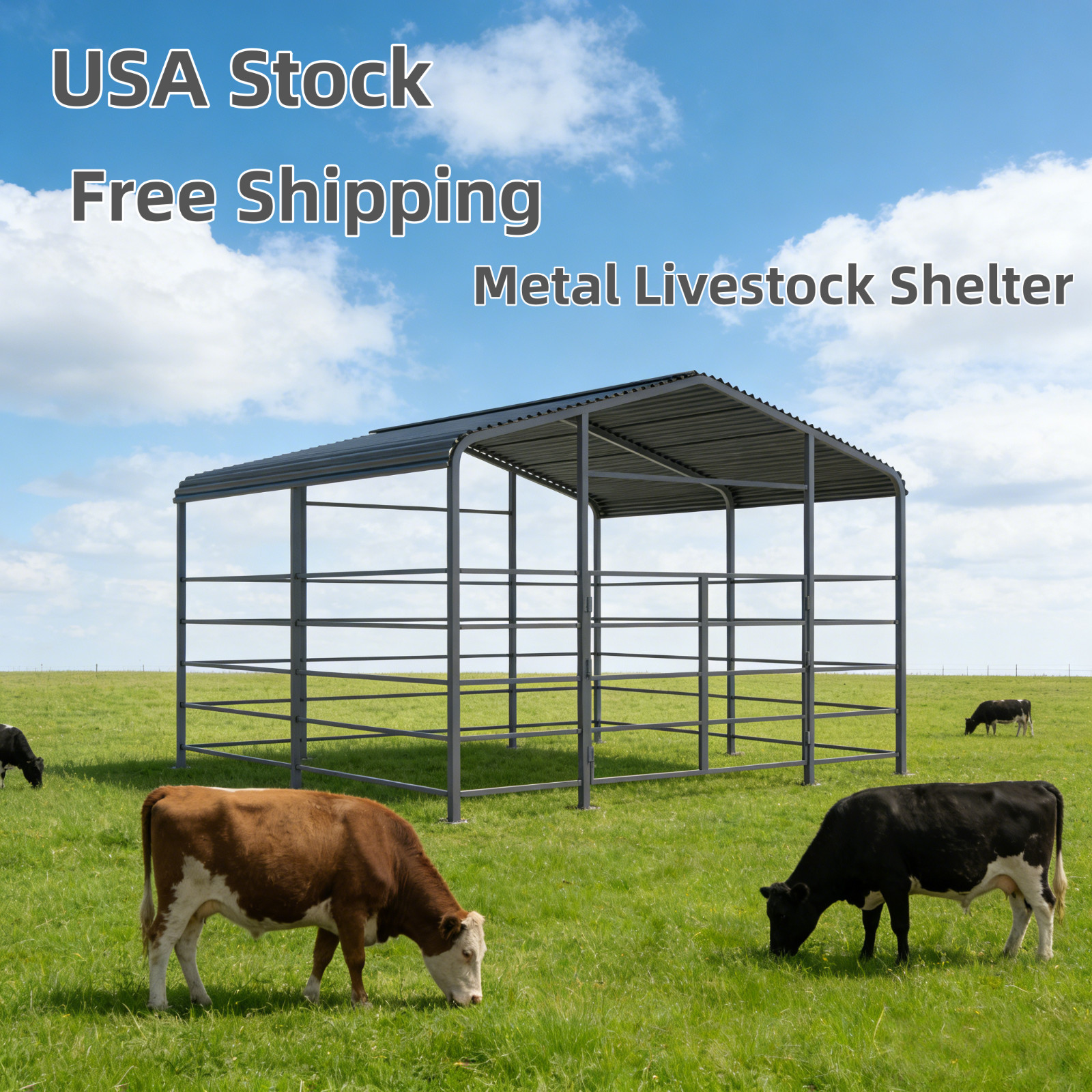 New 13×13 FT Metal Livestock Shed Farm Animal Shelter Cowshed Free Shipping USA