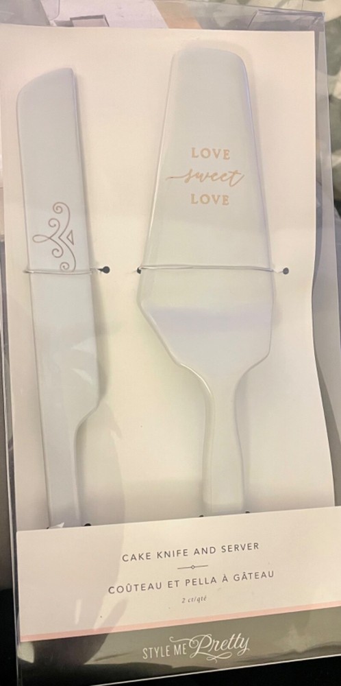 Style Me Pretty Cake Knife And Server Set White Gold