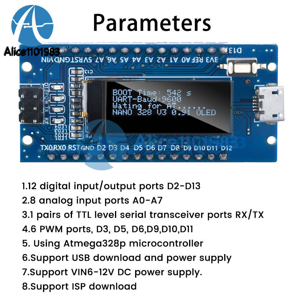 Nano V3.0 ATmega328P CH340C OLED Development Board / ATmega328P-AU CH340G Module