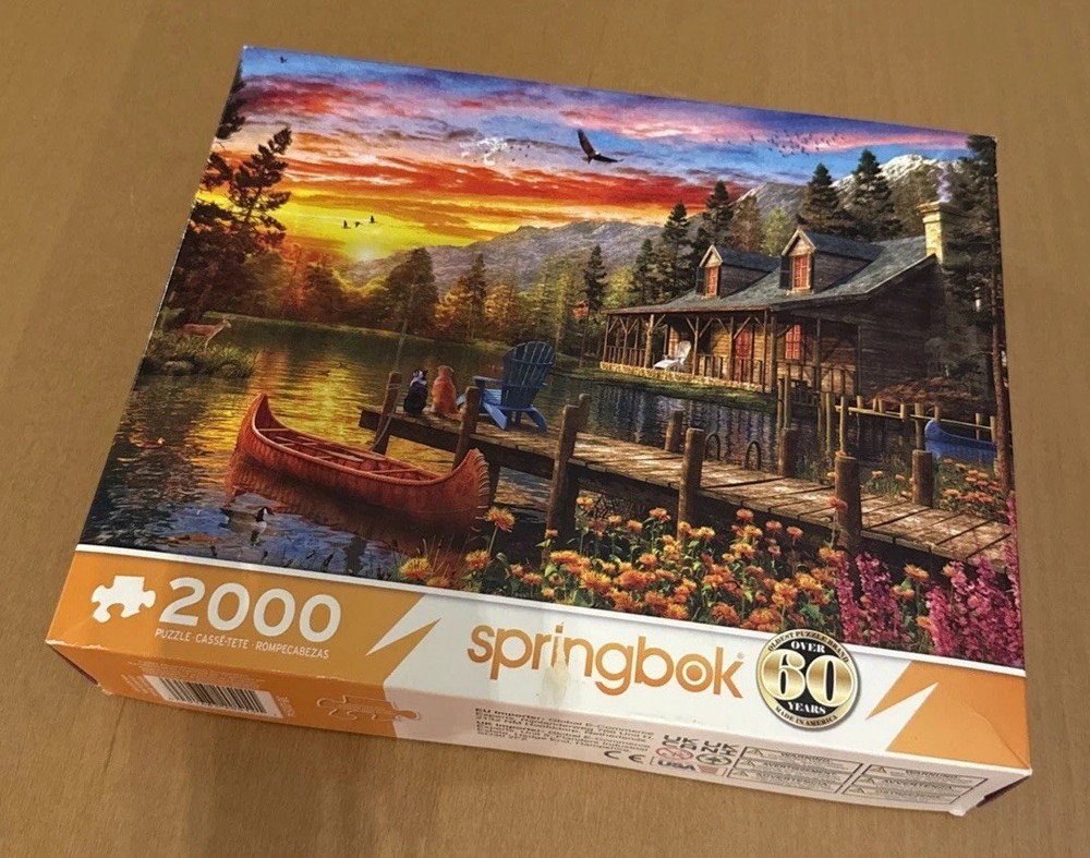 Springbok 2000 Piece Puzzle Called Cabin Evening Sunset