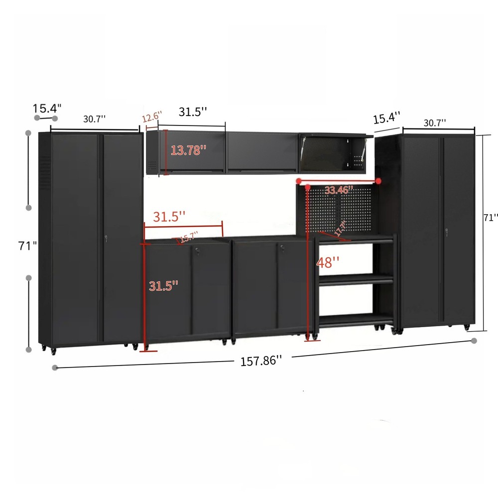 Metal Storage System, 8-Pcs Workshop Cabinet Set for Organizing Garage/Tools Box