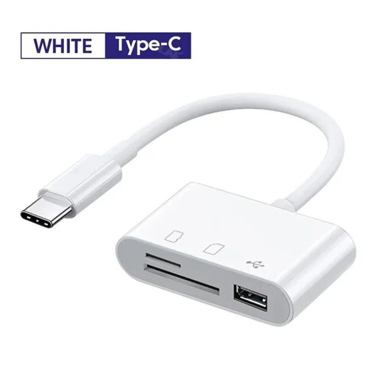1pc USB-C Memory Card Reader TF SD CF OTG Adapter Compact White Hub - NEW