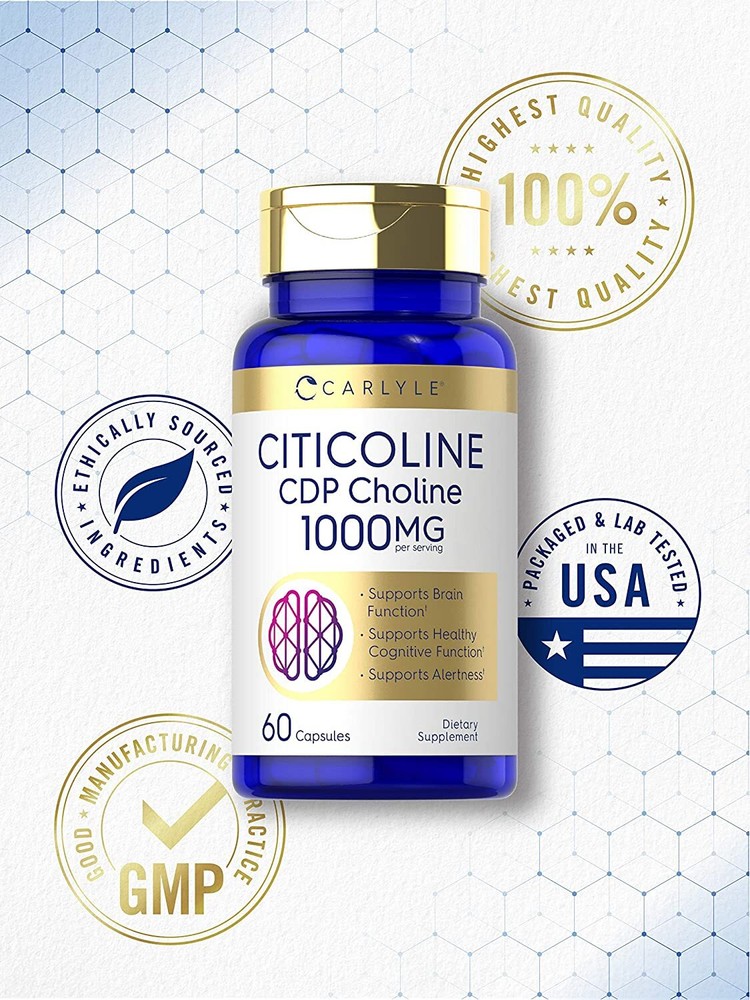 Citicoline CDP Choline | 1000mg | 60 Capsules | Highest Potency | by Carlyle