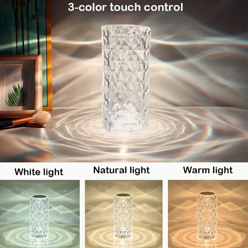 Rechargeable Crystal Light Lamp Color Changes Touch + Remote Control Night Light