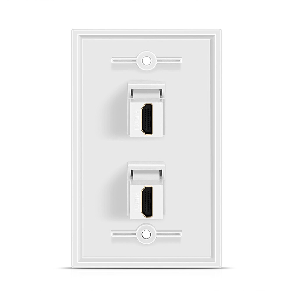 HDMI Wall Plate (2 Port, White) HDMI Socket Plug Insert Jack Outlet Panel Mount