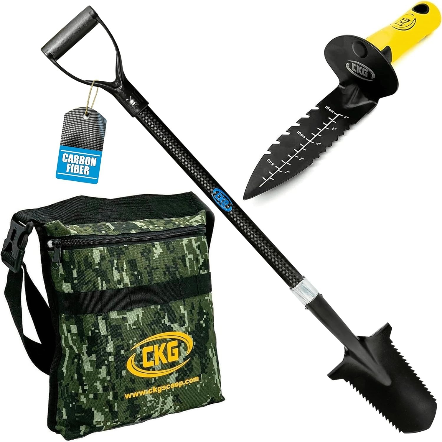 CKG Carbon Metal Detecting Set Spade Shovel, Digging Tool, Pouch Bag
