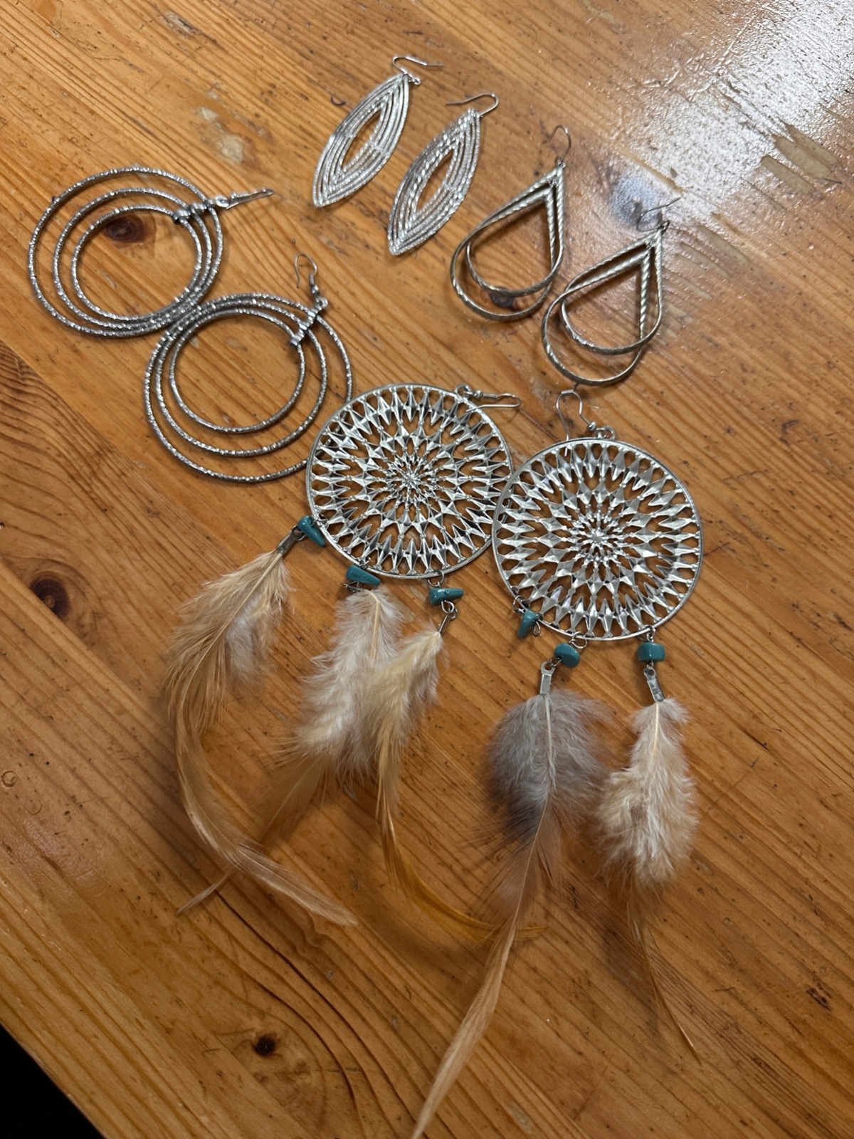 Lot Of 4 Pairs of Silver Tone Dangle Earrings Faux Gem Fantasy