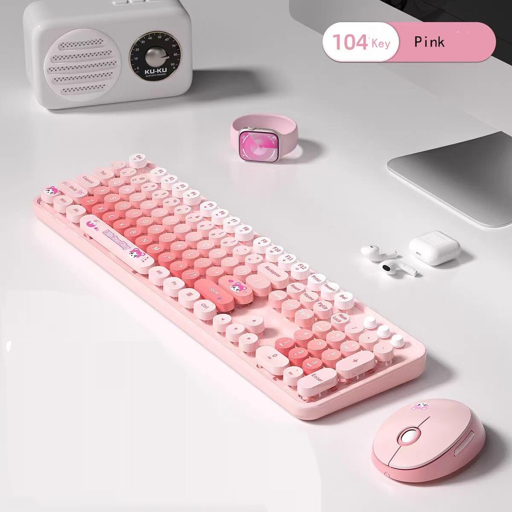 Wireless Keyboard and Mouse Combo2.4G USB Multi-Color Cute Full Size Keyboard...