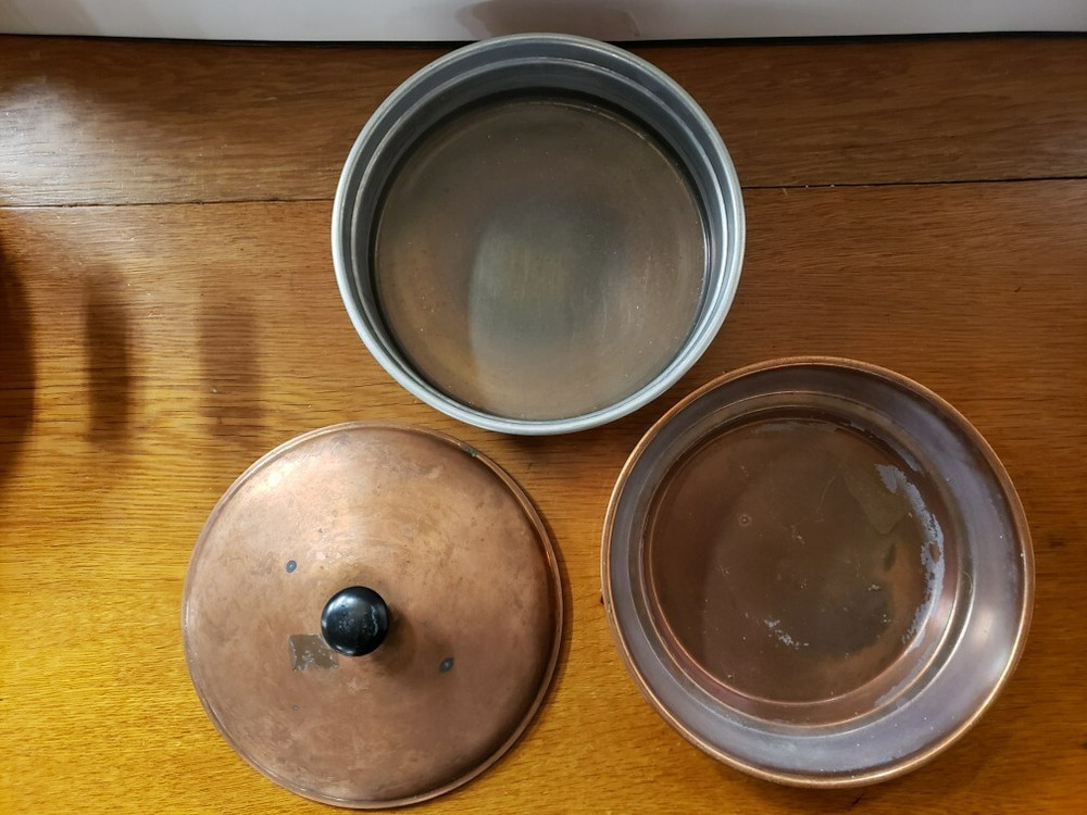 Vtg Copper Warming Pot Chafing Dish Three Piece Set