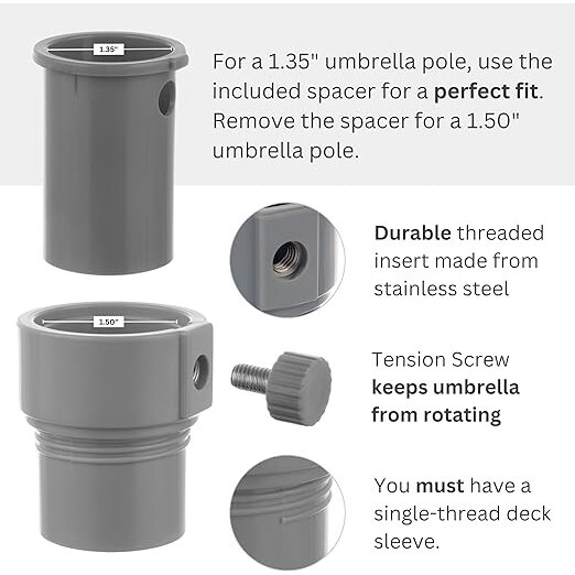 Umbrella Pole Stabilizer Reducer Threaded Adapter Insert for Baja Deck Pool