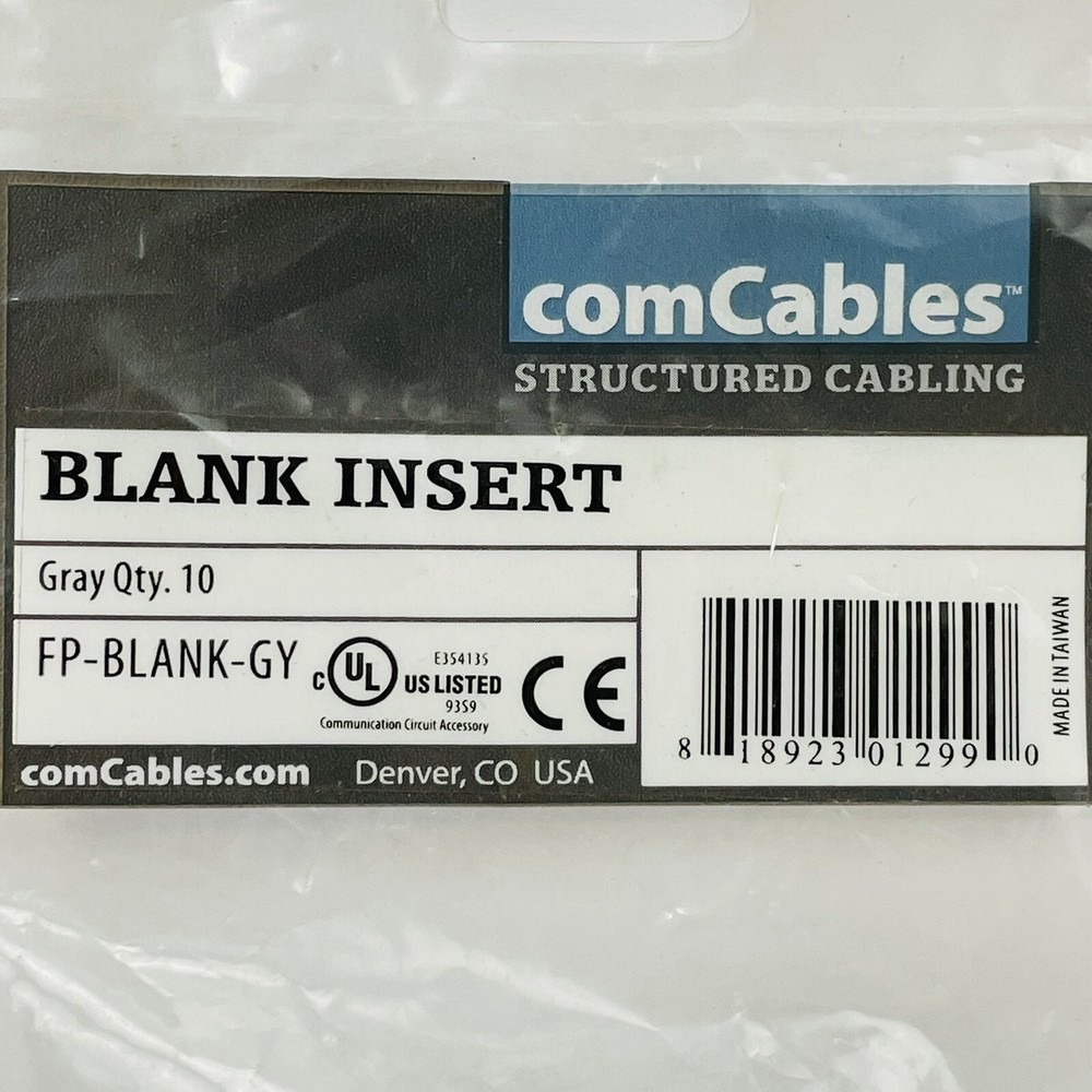 (Qty 10) ComCables FP-BLANK-GY Blank Inserts