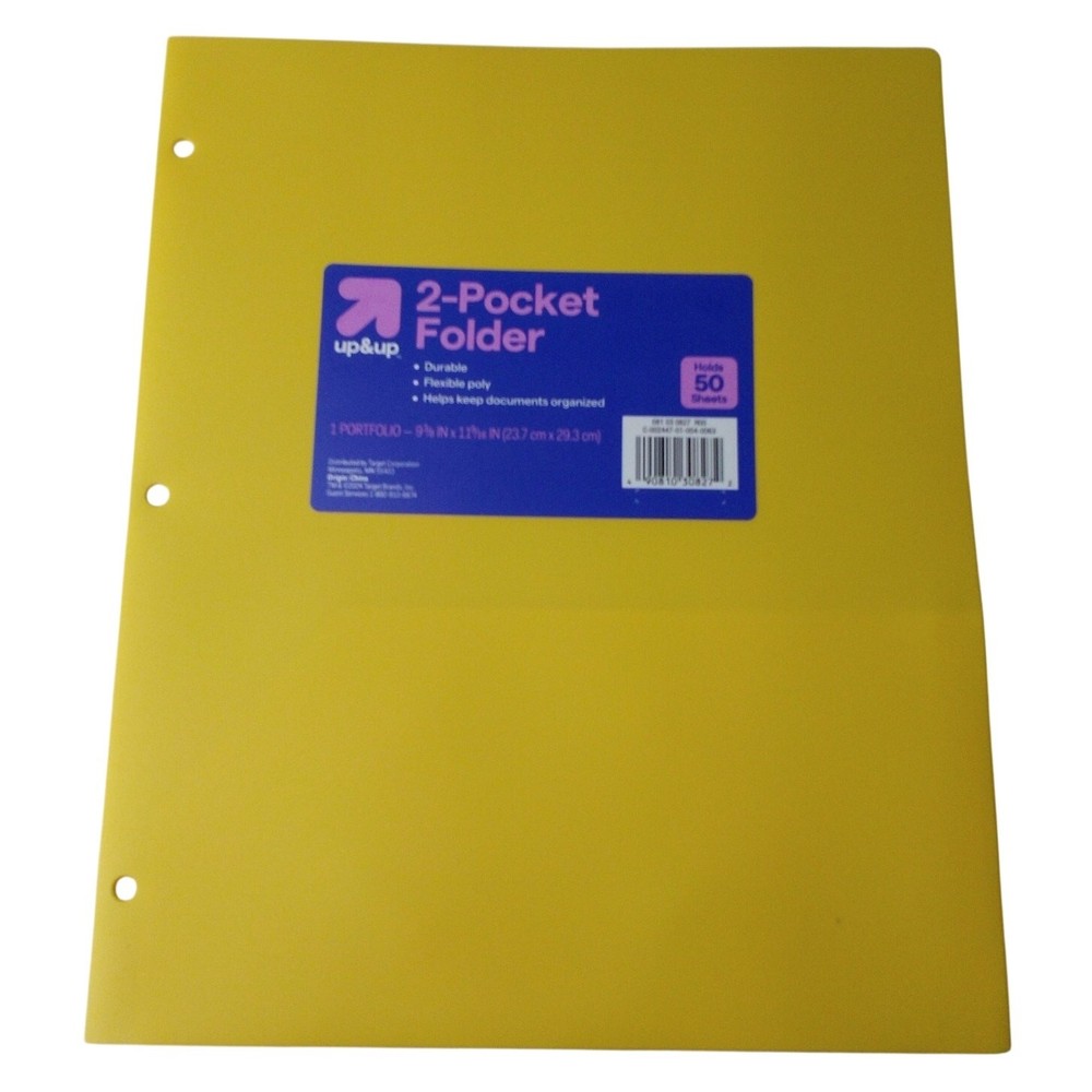 12-Pack - 2‑Pocket 3‑Hole Punch Plastic Folder – Yellow – 12‑Pack