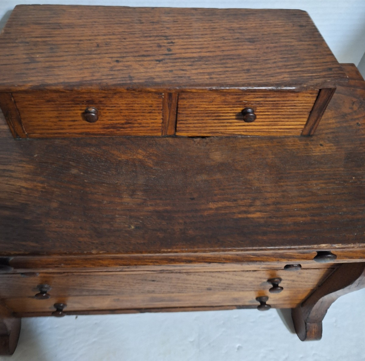 Antique Chest Bureau Salesman Sample 4 Drawers 2 Glove Boxes 13.5x13x6.5 Wooden