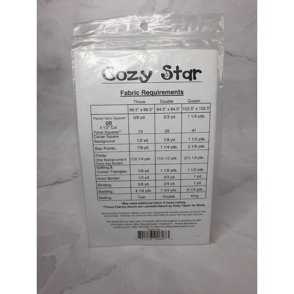 2009 Mountainpeek Pieced Quilt Pattern Cozy Star