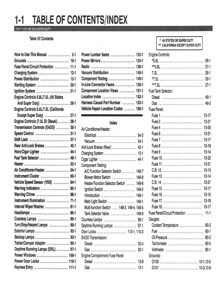 1997 Ford F250 HD F350 F-Super Duty Electrical Vacuum Troubleshooting Manual