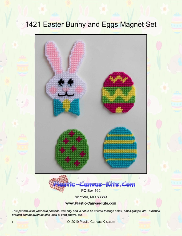 Easter Bunny and Eggs Magnets- Plastic Canvas Pattern or Kit