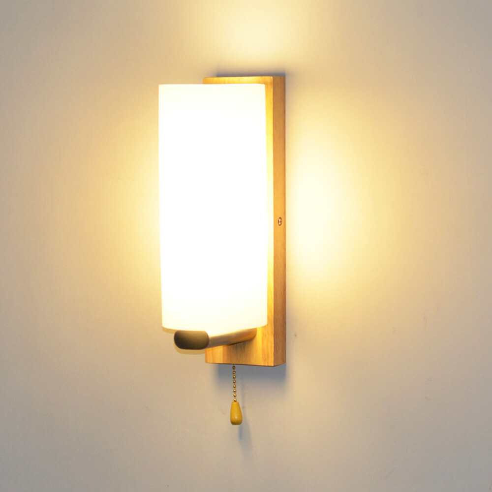 Modern White Wall Light Sconce Glass Shade Bedside Hallway Lamp With Pull Switch