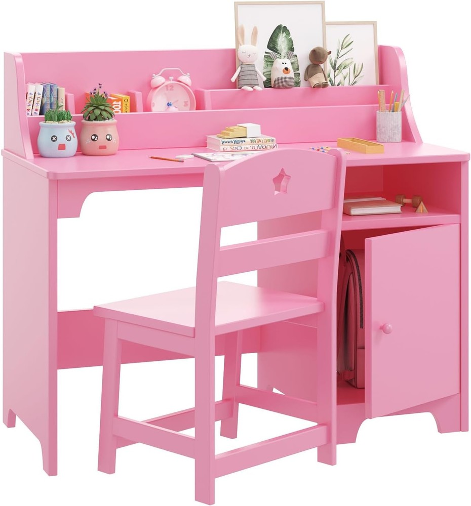 Kids Desk & Chair Set, Student Writing Children Study Table,Computer Workstation