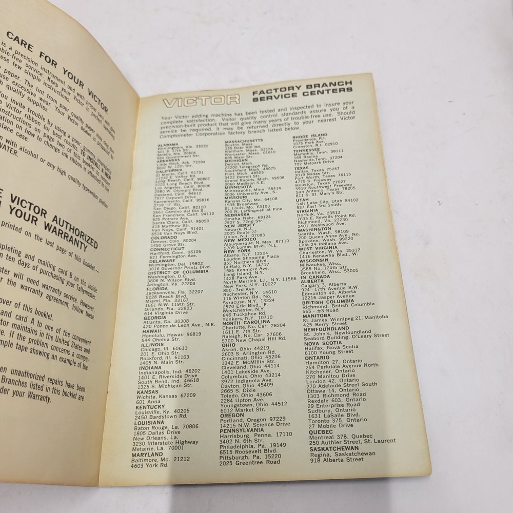 Operating Instructions For Tallymaster By Victor Booklet Instruction Manual