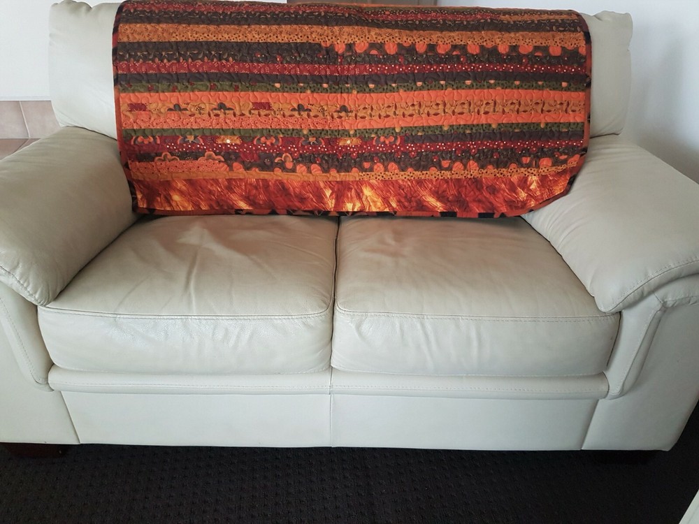 Striped Autumn Leaf Quilt, Couch, Lap, Table Topper, Patchwork Quilt