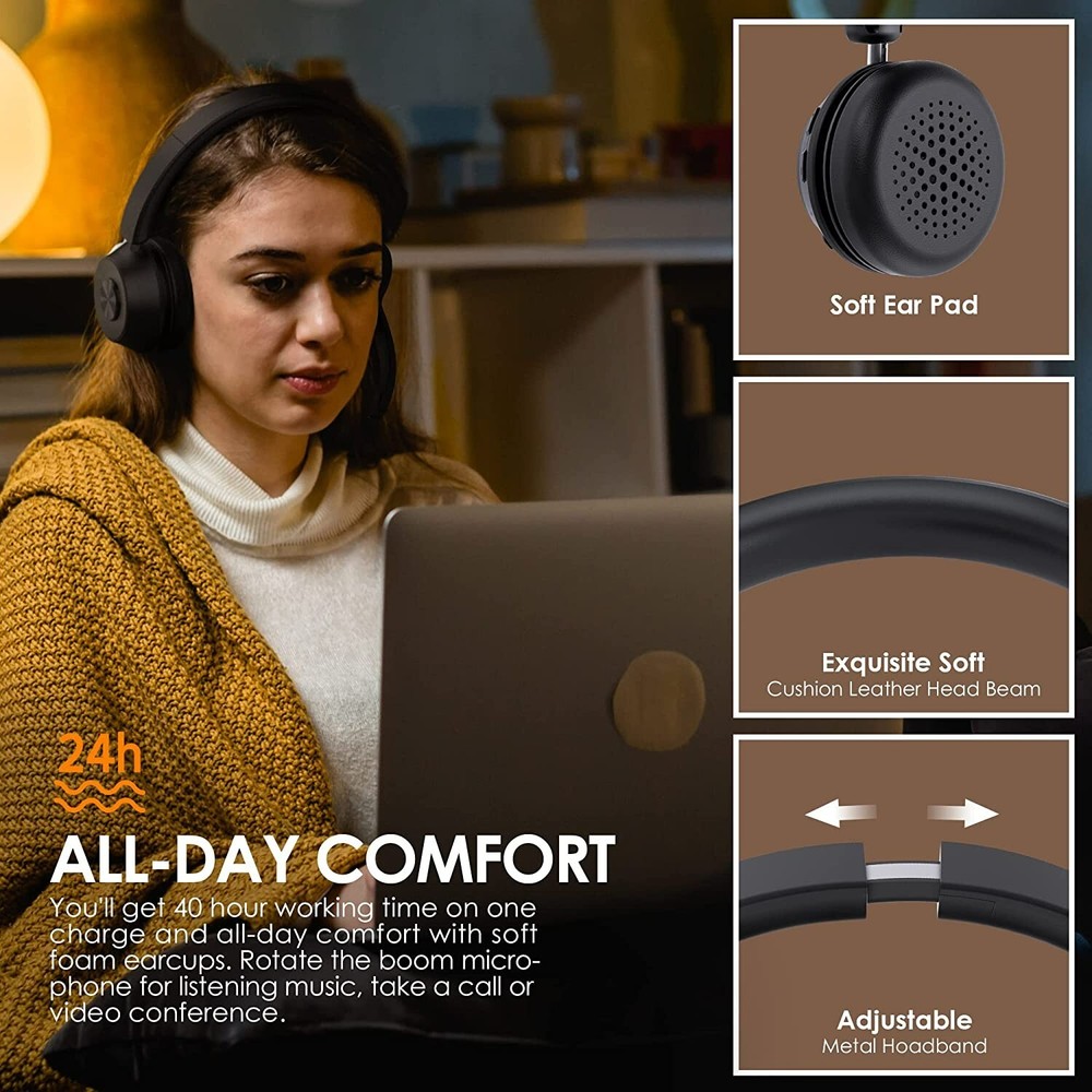 Bluetooth Headset V5.1, Wireless Headset with Noise Canceling Microphone