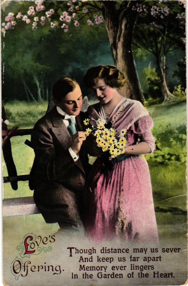 Though Distance May Us Sever And Keep Us Far Apart, Love's Offering Postcard