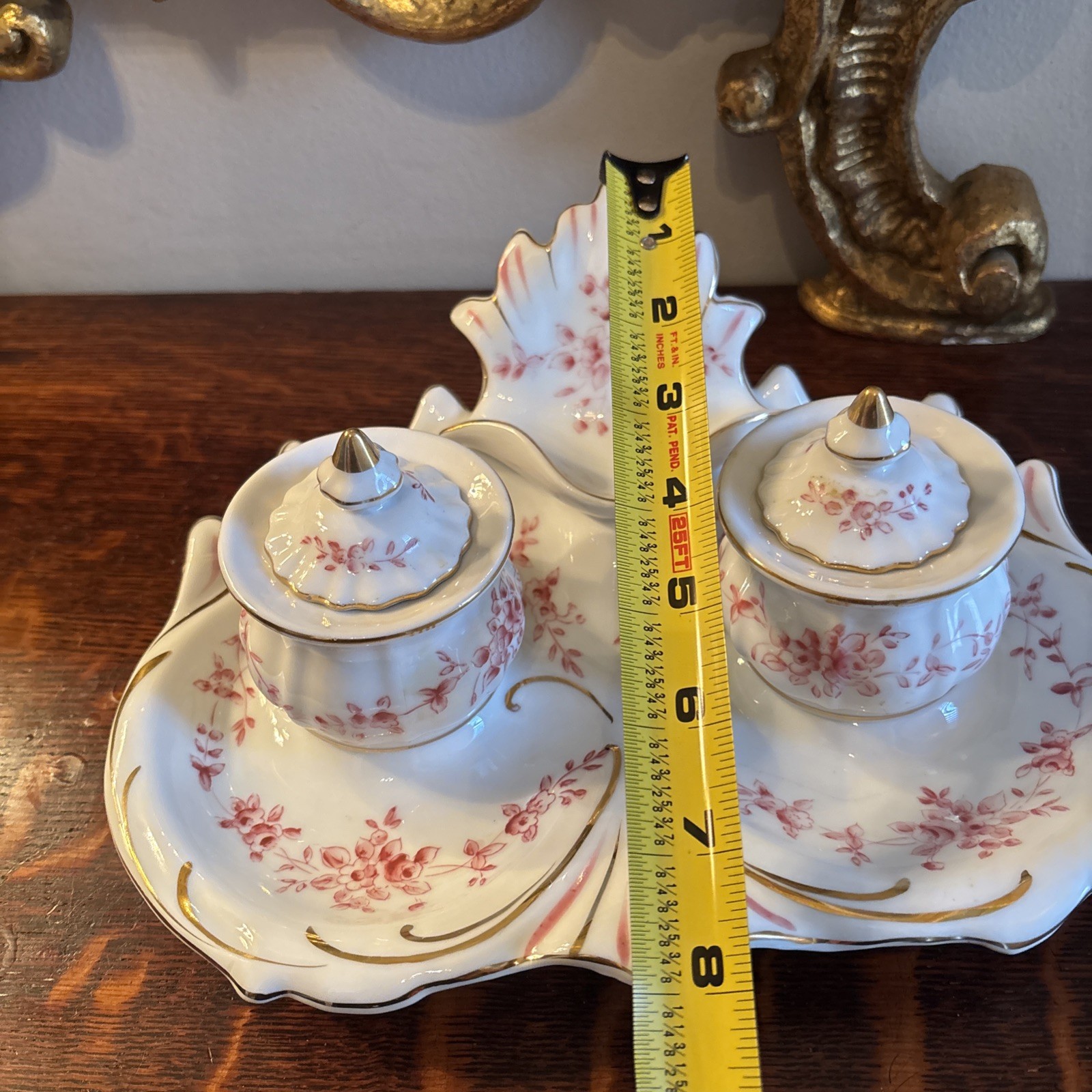 Porcelain 5 Piece Inkwell Dresser Set~Sandrea Japan G904~Chips & Cracks