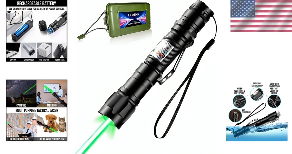 Rechargeable Tactical Green Laser Pointer - 3300 ft Visibility & Carrying Case